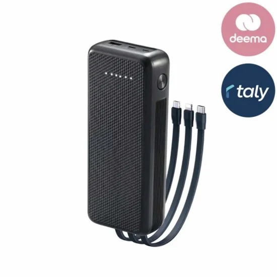 Vlove 30,000mAh Solar Power Bank with 3 in 1 Build Cables - Black